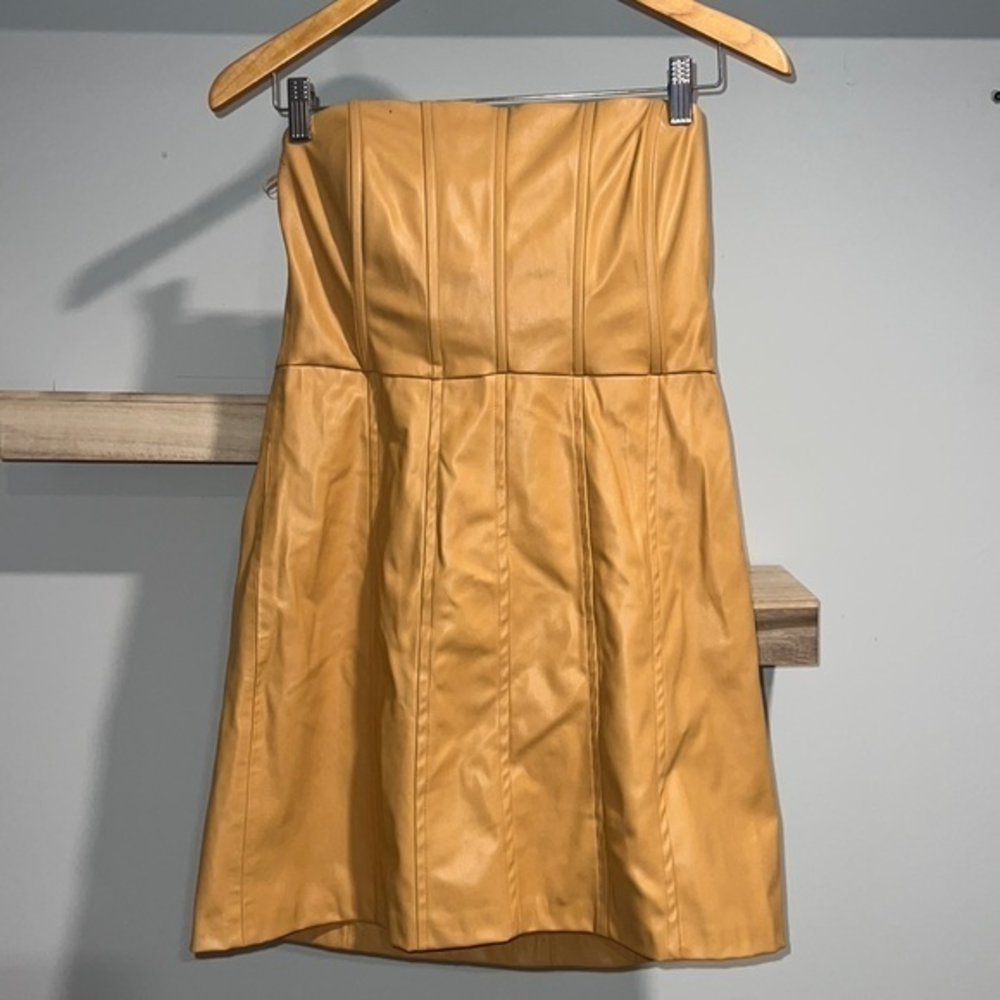 Zara‎ cream brown strapless leather dress NWT